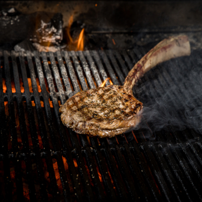 Steak searing on grill